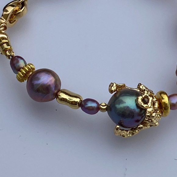 B50-Handmade High End Edison Pearl And Avocado Pearl Bracelet - Picture 5 of 8